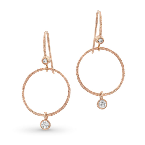 Dominique Cohen diamond drop, textured circle, dangle earring in 18k yellow gold <span class='visuallyhidden'>Call, text 323-404-2959 for shopping help.</span>